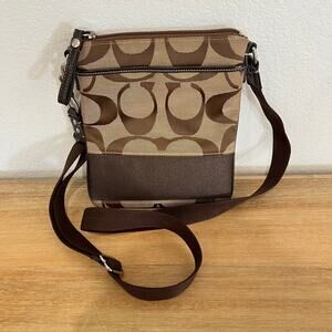 Coach Signature Logo Swingpack Crossbody Bag Purse Brown Adjustable Strap Y2K